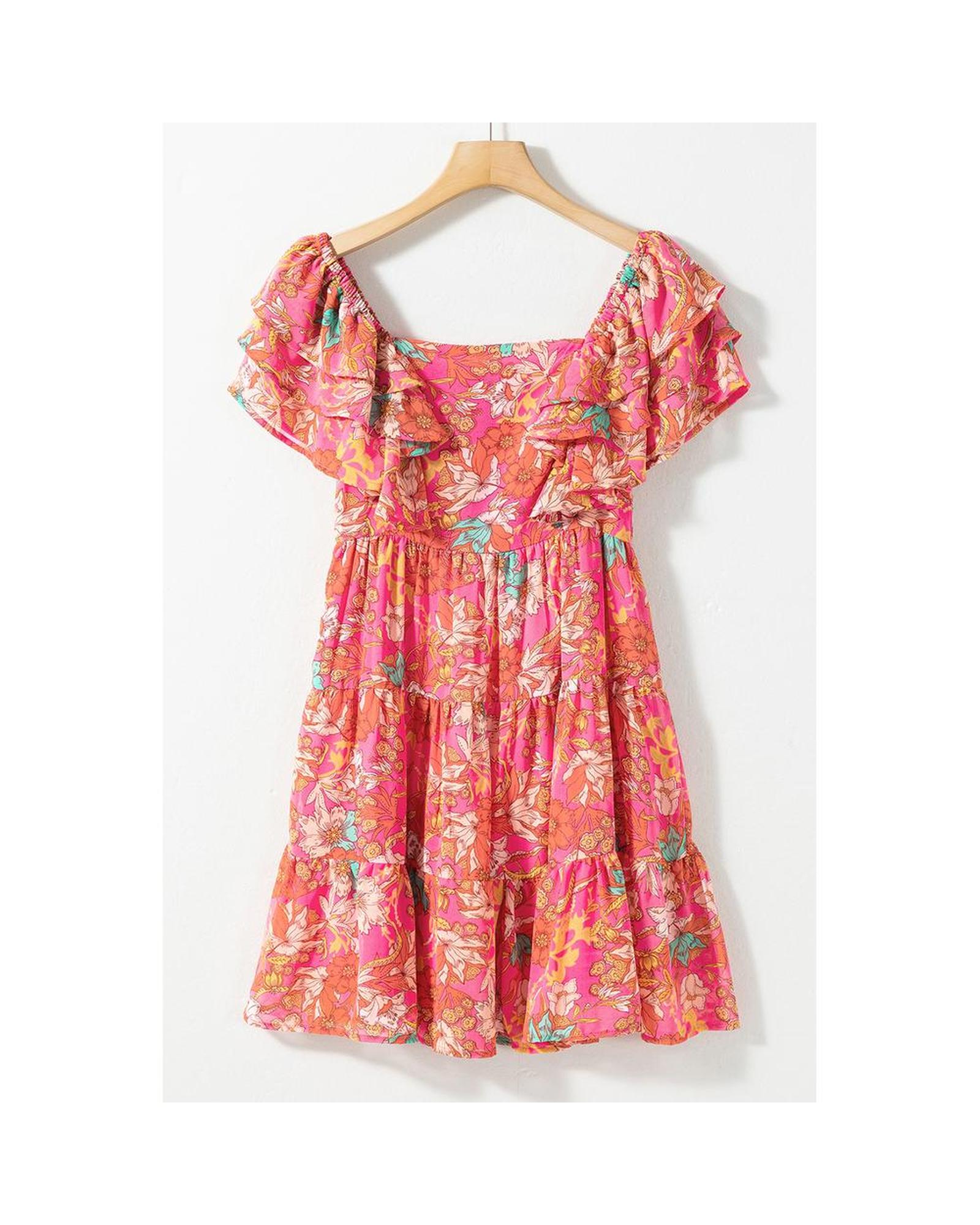 Azura Exchange Floral Print Layered Dress Women Pink Casual - Picture 16 of 28