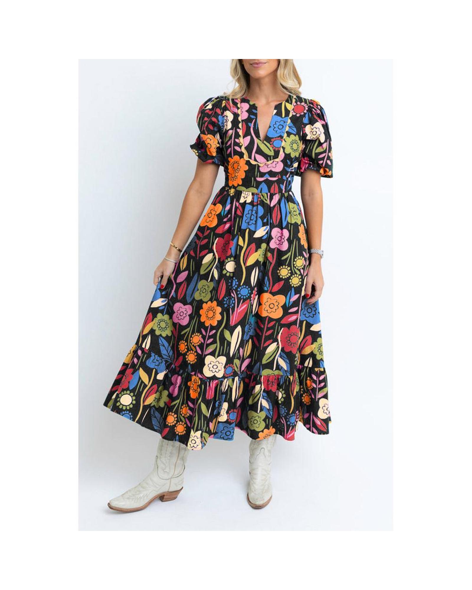 Azura Exchange Floral Print Midi Dress Women Black Maxi - Picture 10 of 13