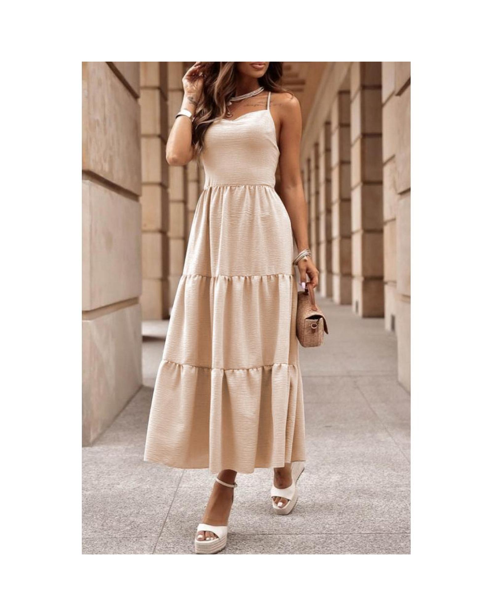 Azura Exchange Tiered Midi Dress Women Oatmeal Maxi - Picture 12 of 17