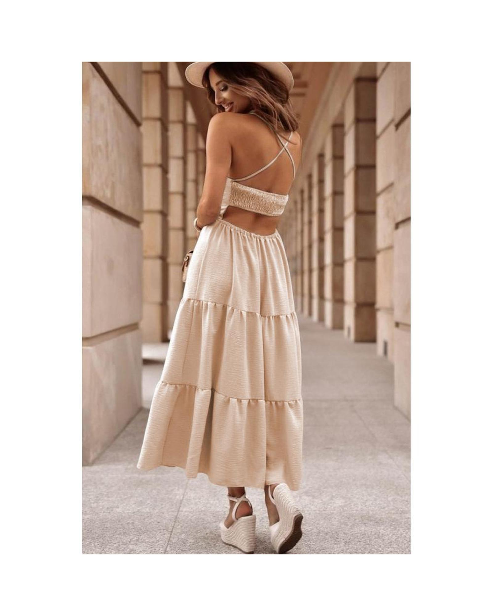 Azura Exchange Tiered Midi Dress Women Oatmeal Maxi - Picture 13 of 17