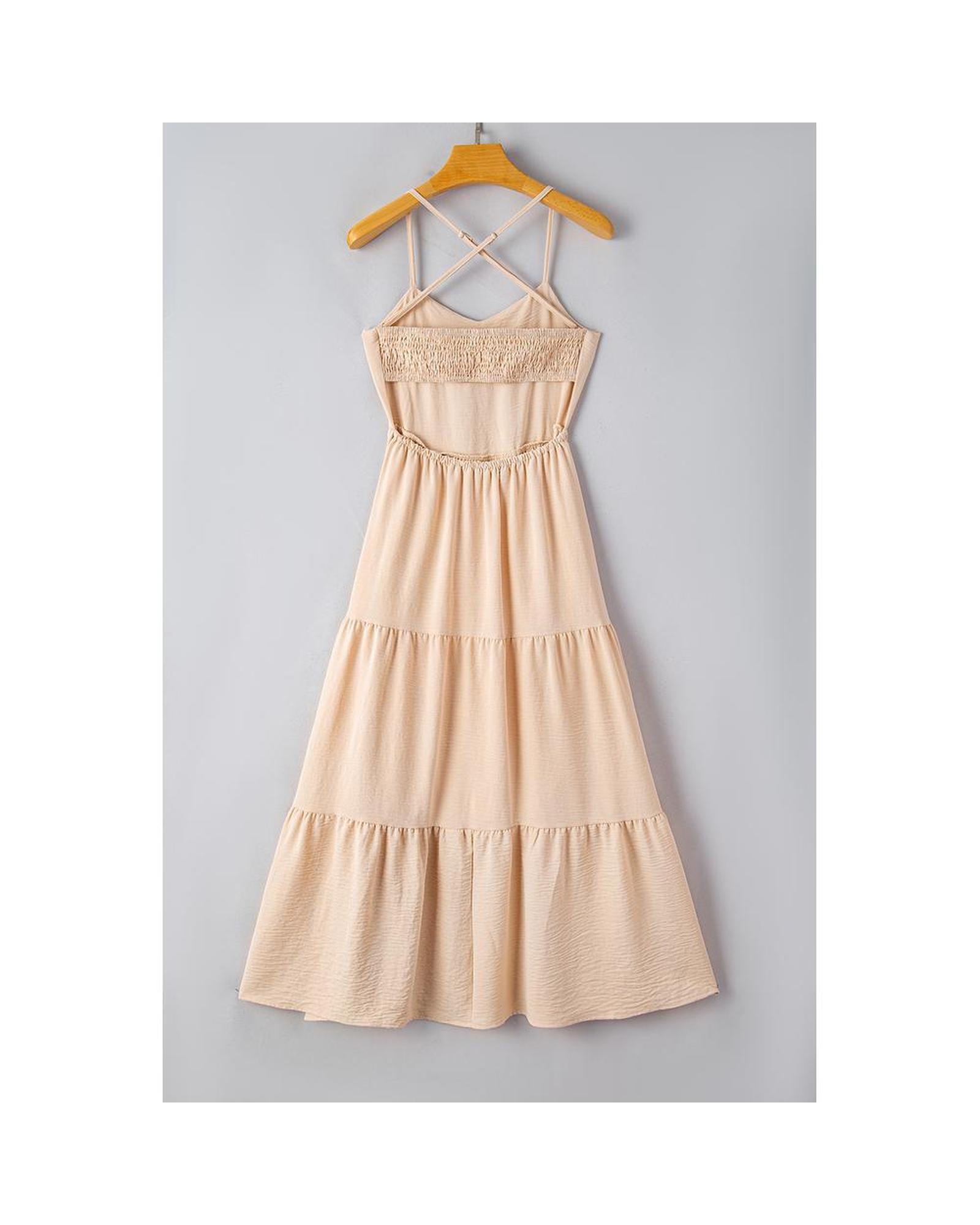 Azura Exchange Tiered Midi Dress Women Oatmeal Maxi - Picture 15 of 17