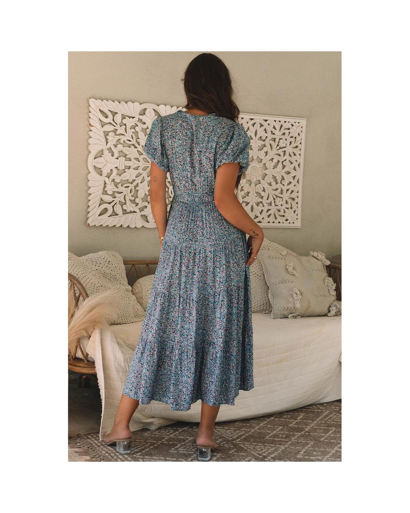 Azura Exchange Floral Print V-Neck Short Sleeve Midi Dress with Pockets Women - Picture 28 of 36
