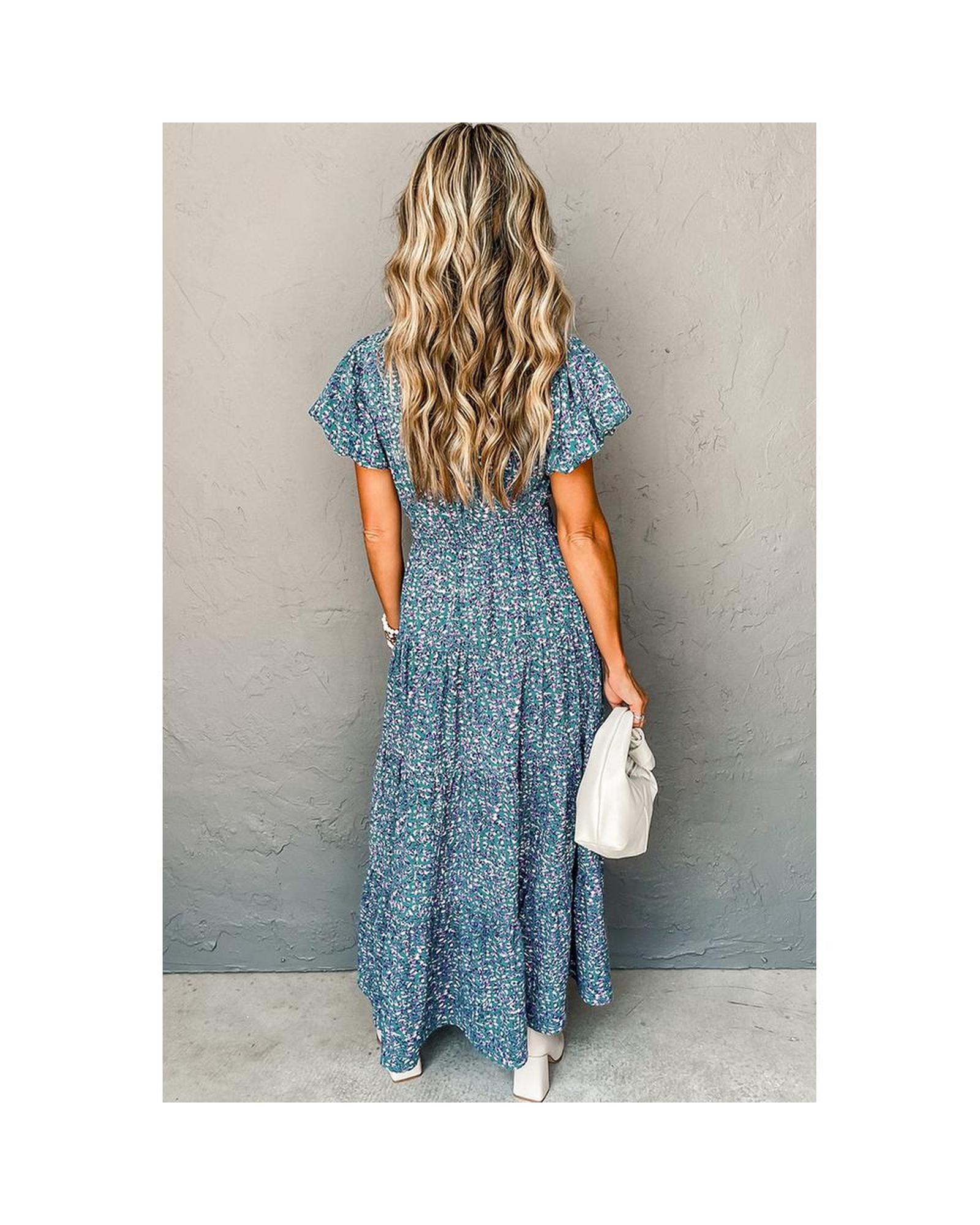 Azura Exchange Floral Print V-Neck Short Sleeve Midi Dress with Pockets Women - Picture 17 of 36