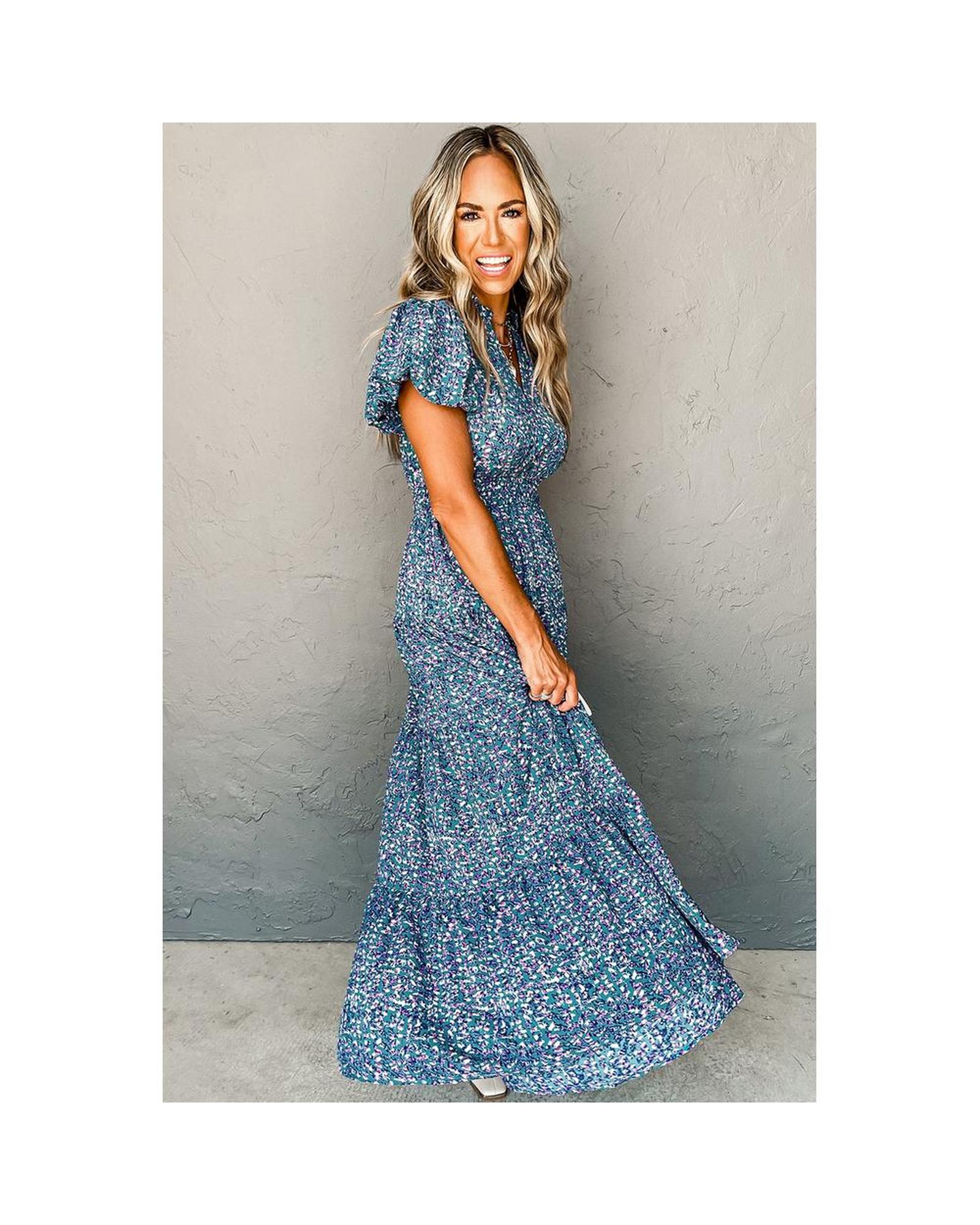 Azura Exchange Floral Print V-Neck Short Sleeve Midi Dress with Pockets Women - Picture 18 of 36