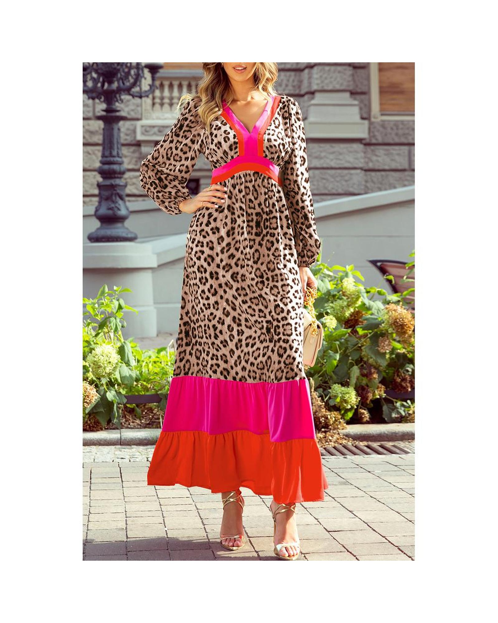 Azura Exchange Long Sleeve Maxi Colorblock Dress Women Brown - Foto 23 di 24