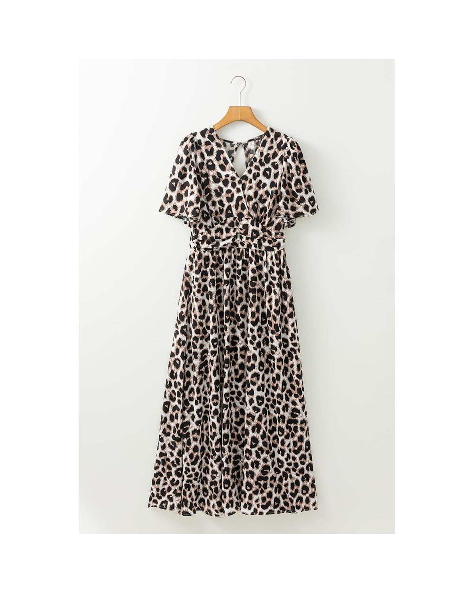 Azura Exchange Elegant Maxi Dress with Short Sleeves and Open Back Women Khaki - Picture 31 of 34