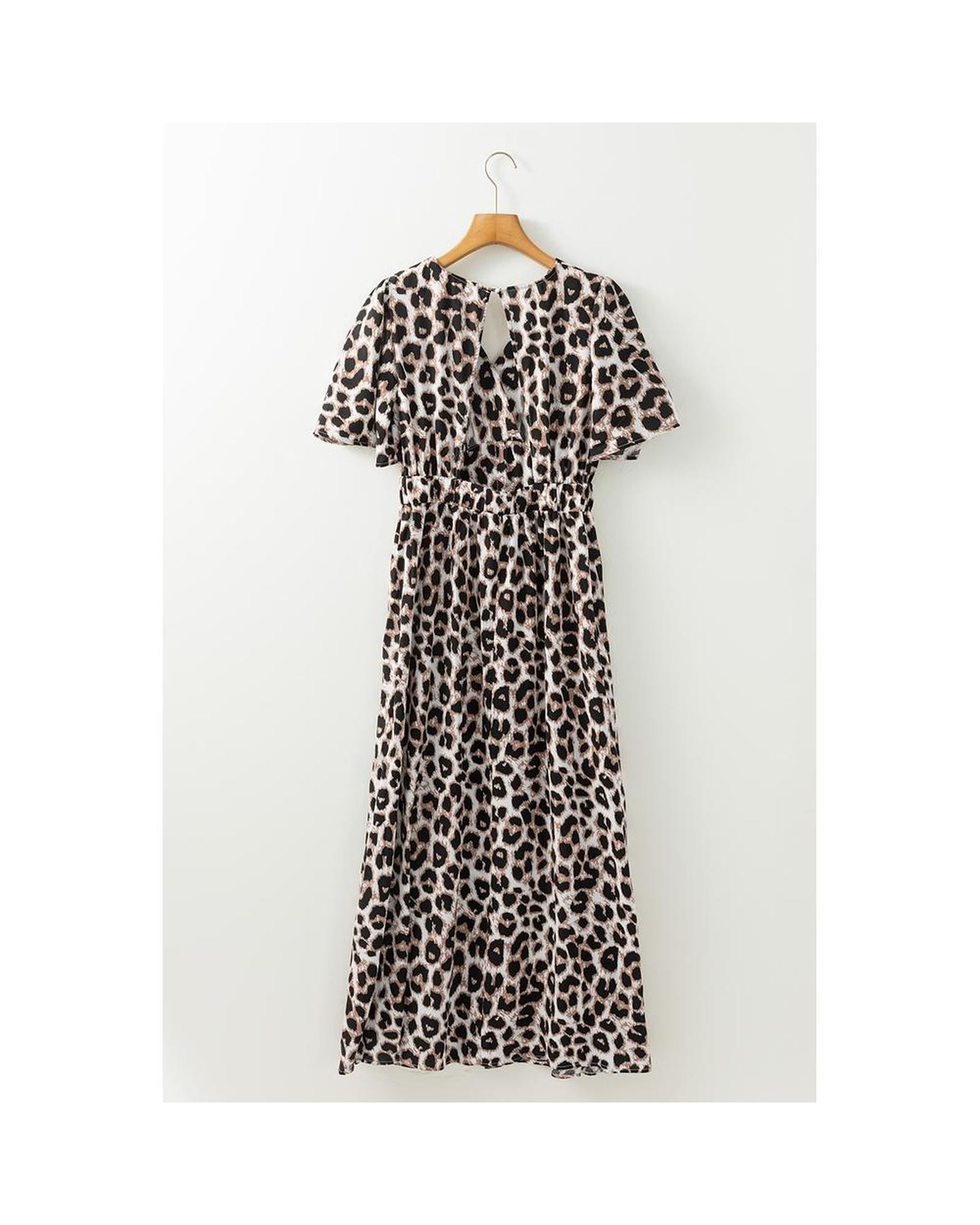 Azura Exchange Elegant Maxi Dress with Short Sleeves and Open Back Women Khaki - Picture 18 of 34