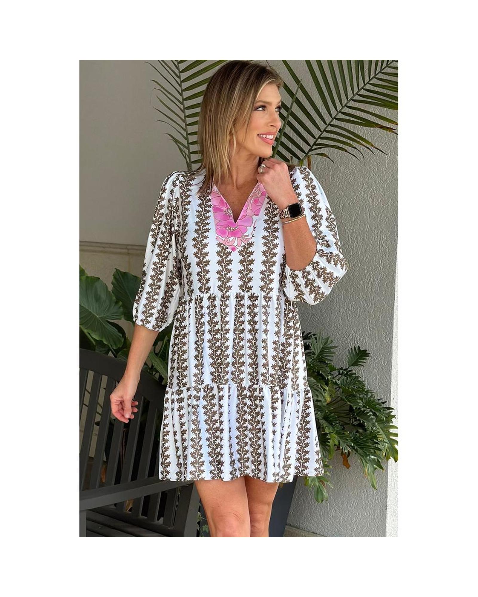 Azura Exchange Printed Woven Tiered Mini Dress with V-Neck Women Black Mini - Picture 14 of 24