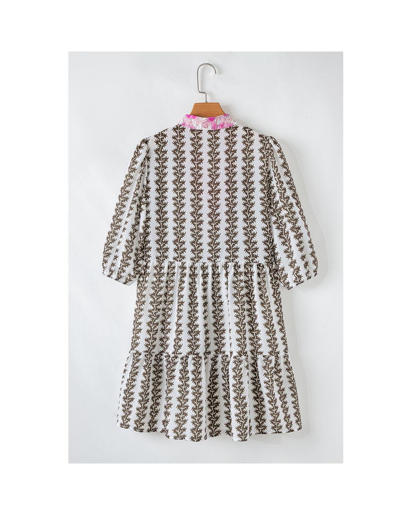Azura Exchange Printed Woven Tiered Mini Dress with V-Neck Women Black Mini - Picture 21 of 24