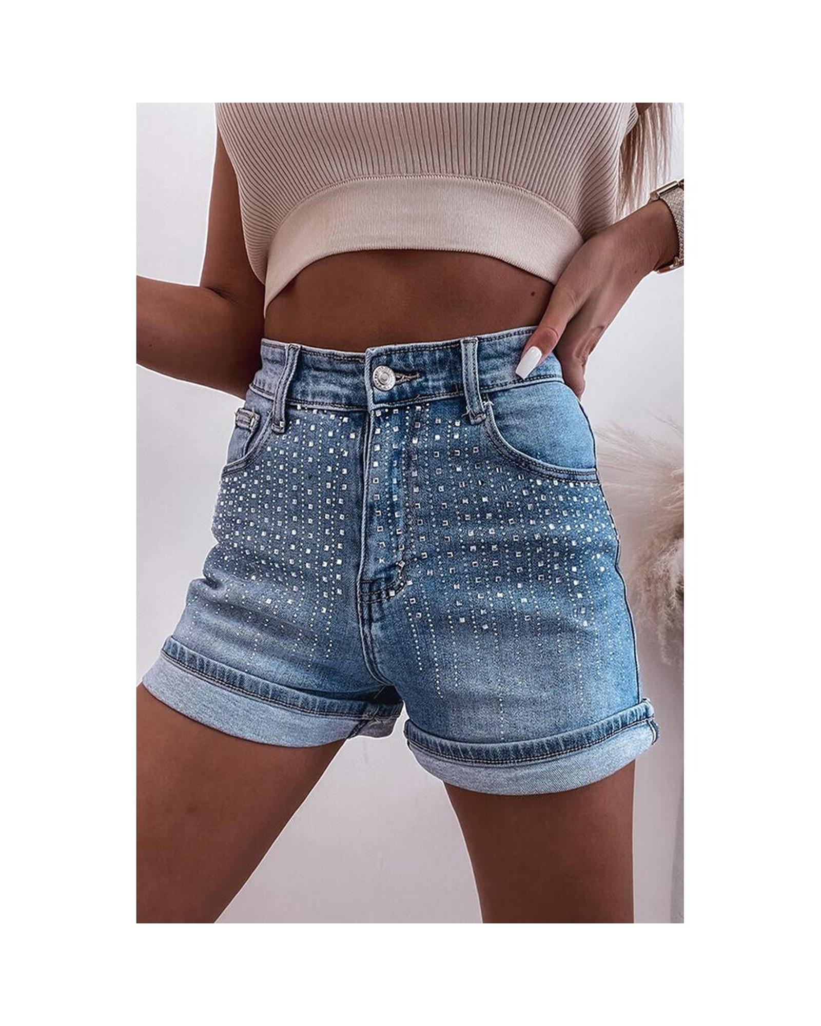 Azura Exchange Denim Shorts with Embellishments Casual Summer Bottoms - Picture 13 of 21