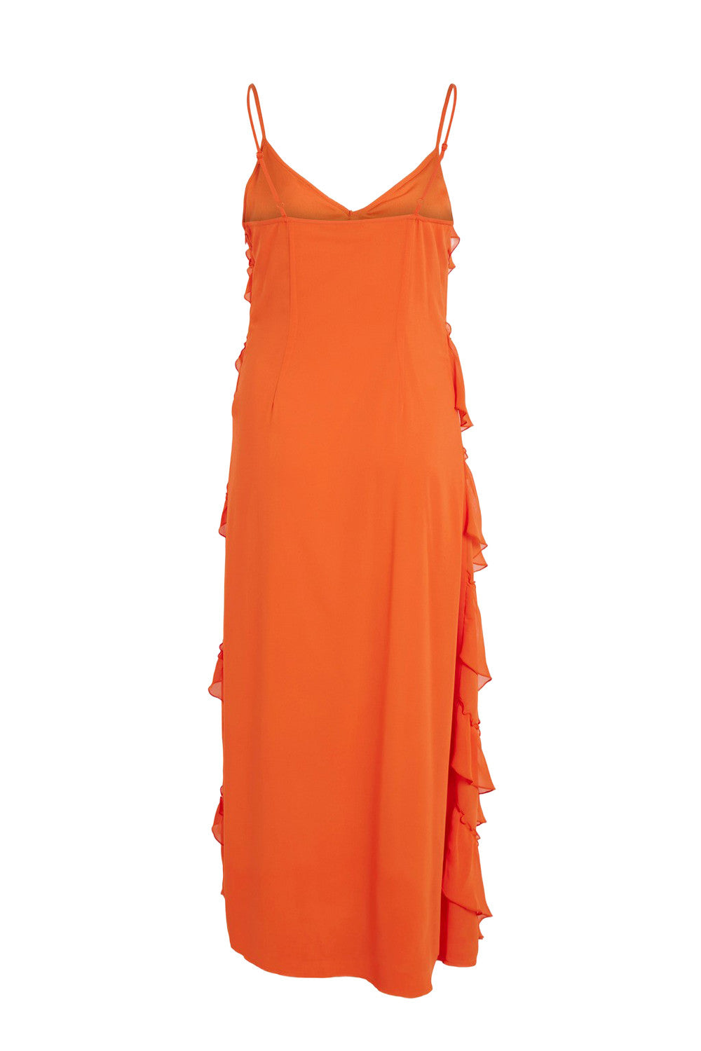 Plain Orange V-Neck Dress