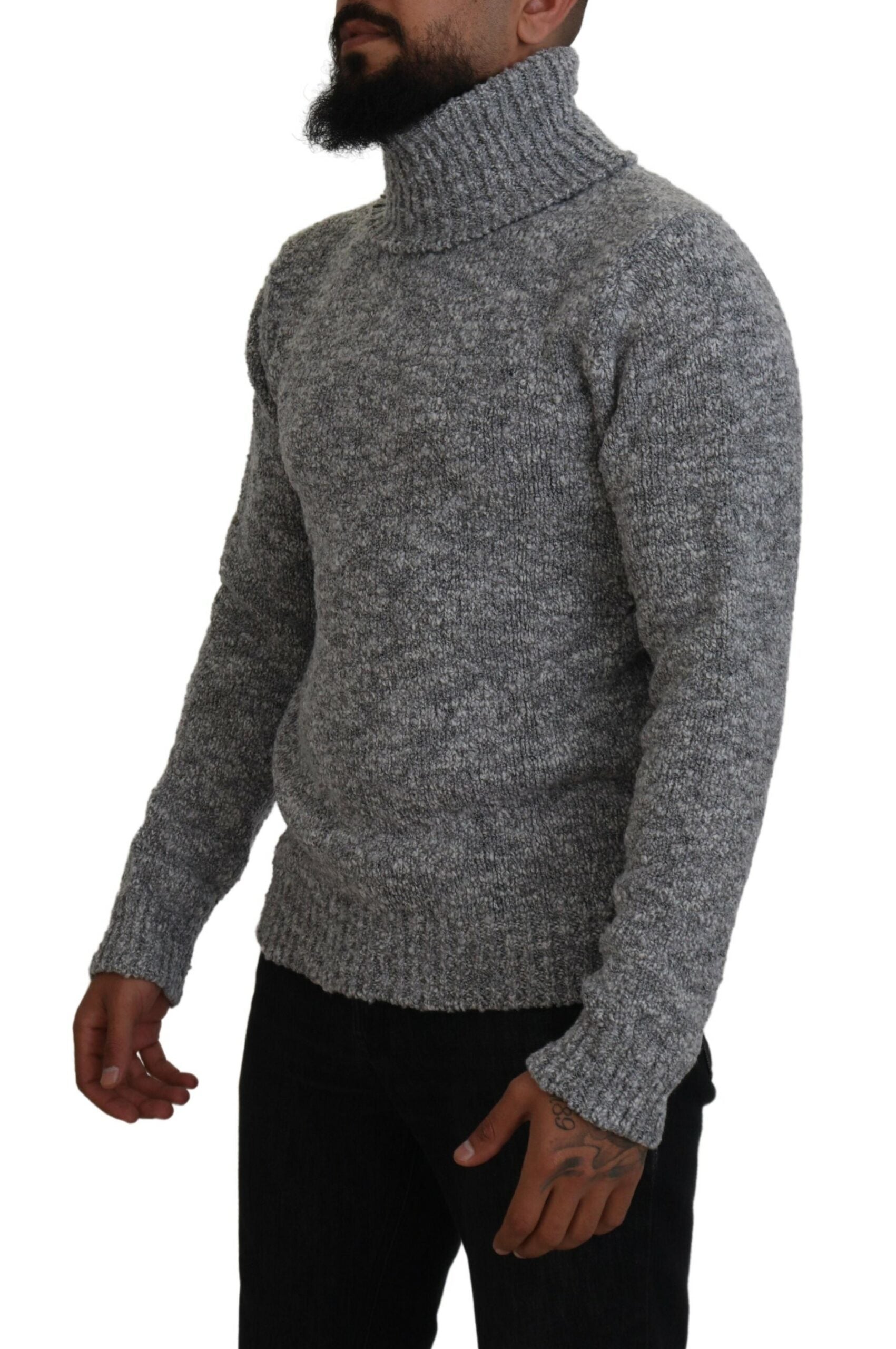 Gray Long Sleeve Wool-Blend Sweater