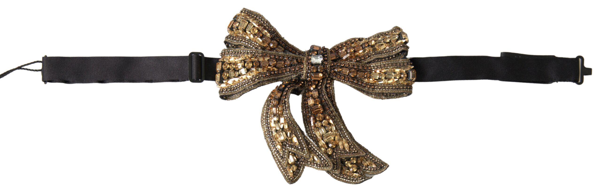 Dolce & Gabbana Gold Crystal Beaded Sequined Silk Catwalk Necklace Bowtie for Wo