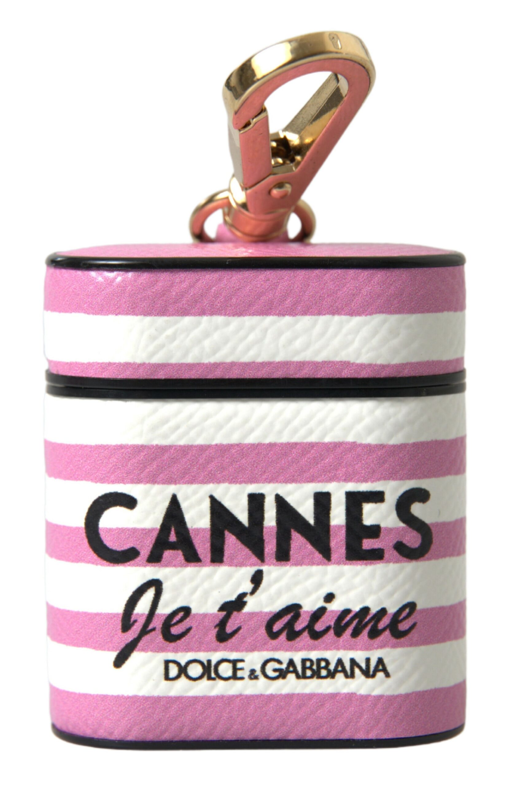 Dolce & Gabbana Pink Stripe Dauphine Leather Logo Print Strap Airpod Case for Wo