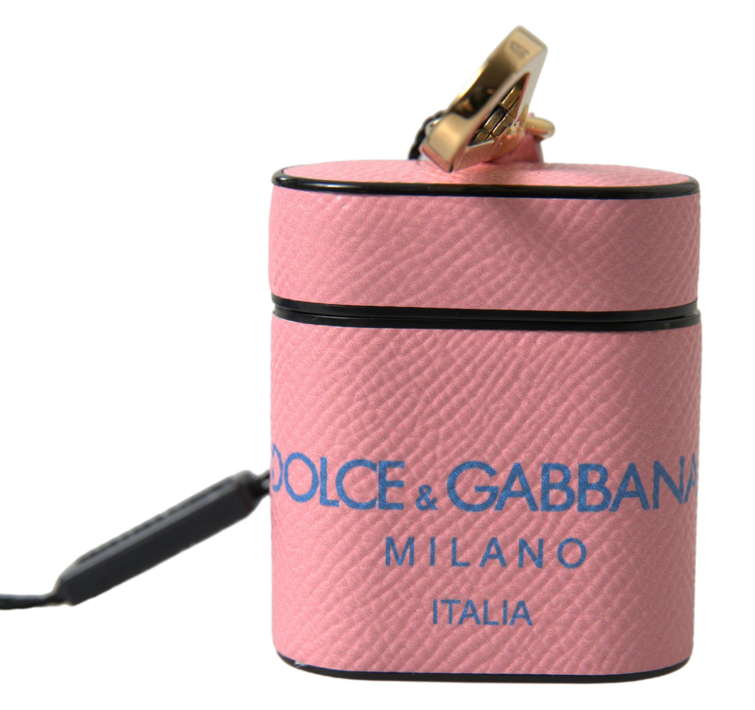 Dolce & Gabbana Pink Blue Calf Leather Logo Print Strap Airpods Case for Women