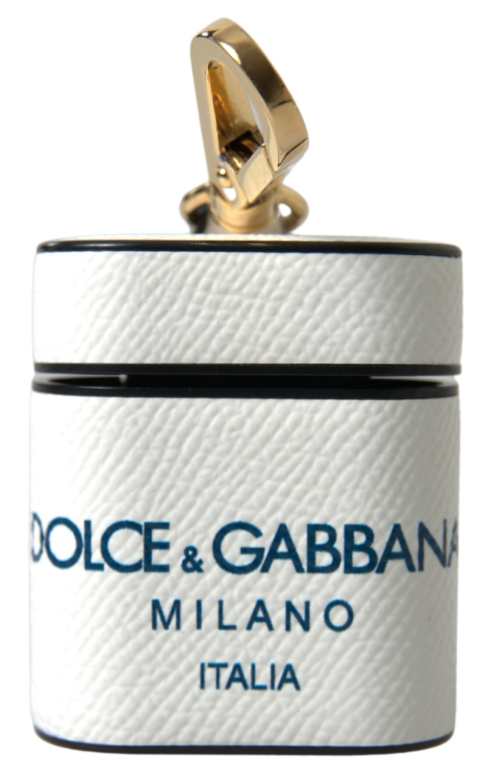 Dolce & Gabbana White Blue Calf Leather Logo Print Strap Airpods Case for Women