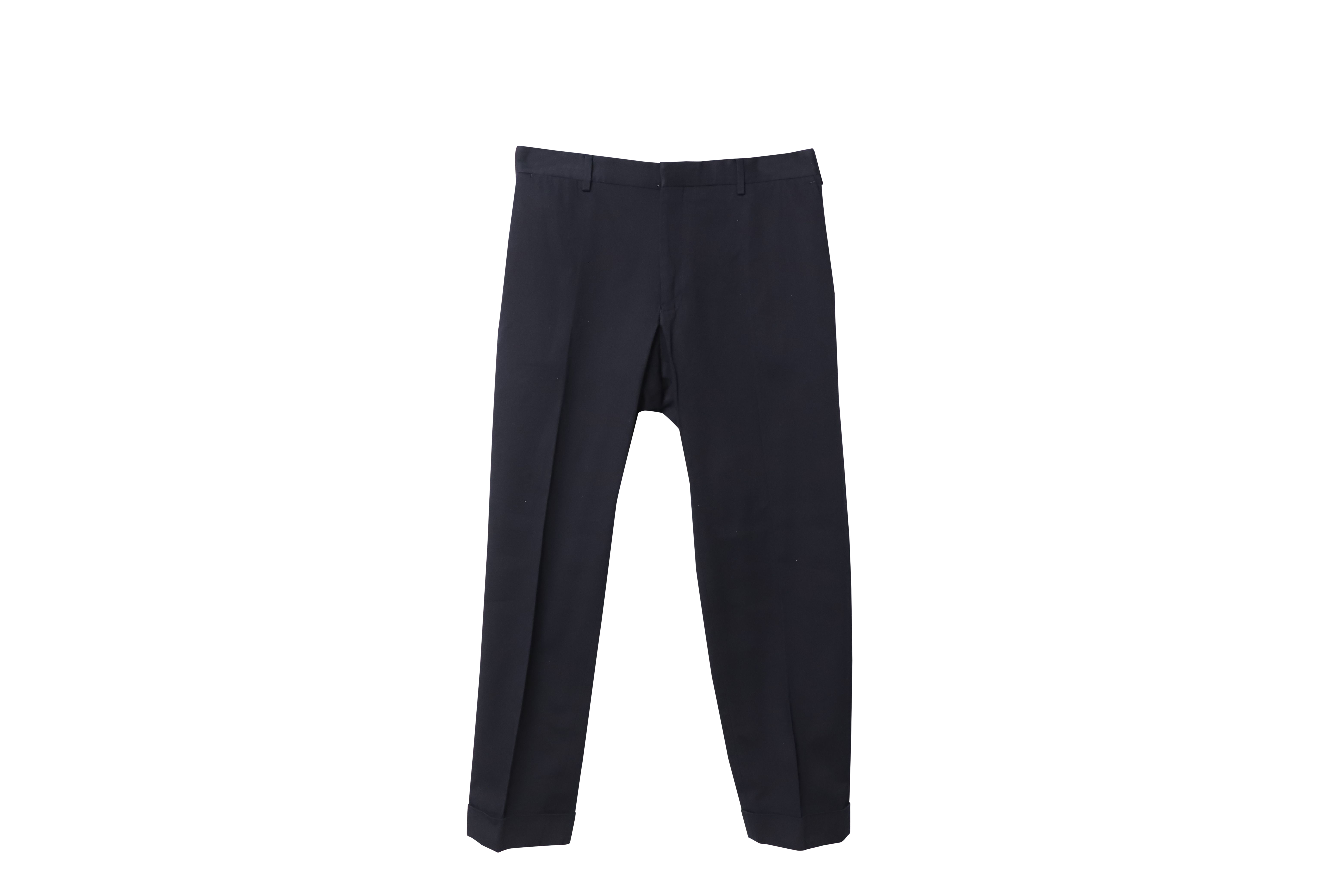 Navy Slim Straight Cotton Tailored Trousers