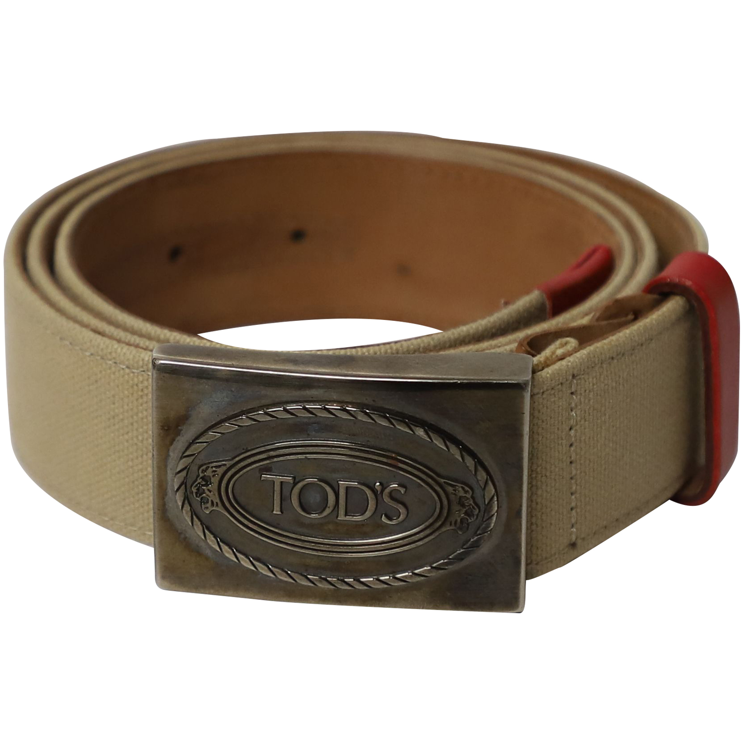 Canvas Logo Buckle Belt in Beige