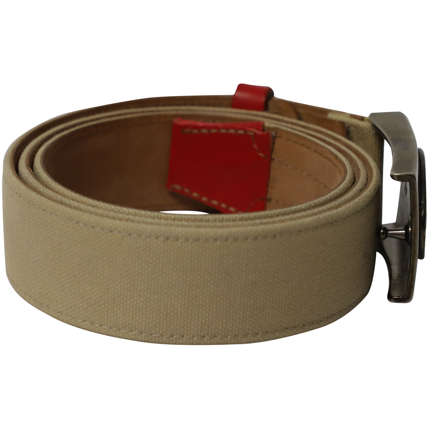 Canvas Logo Buckle Belt in Beige