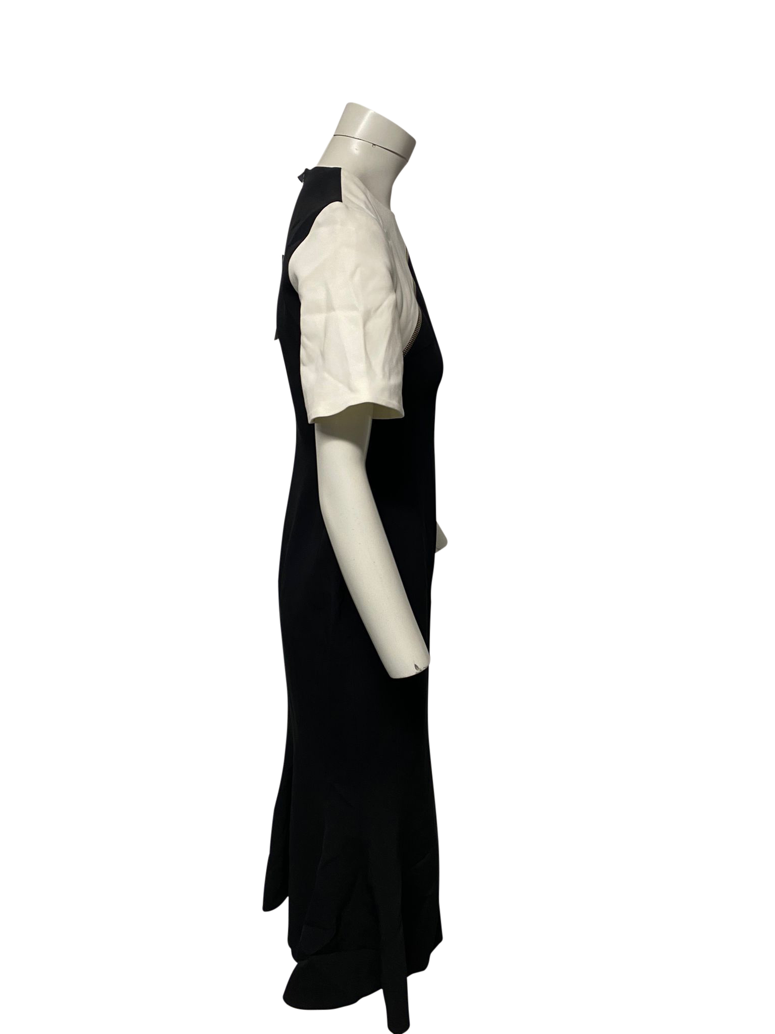 Contrast Sleeve Zip Detail Midi Dress in Black Acetate