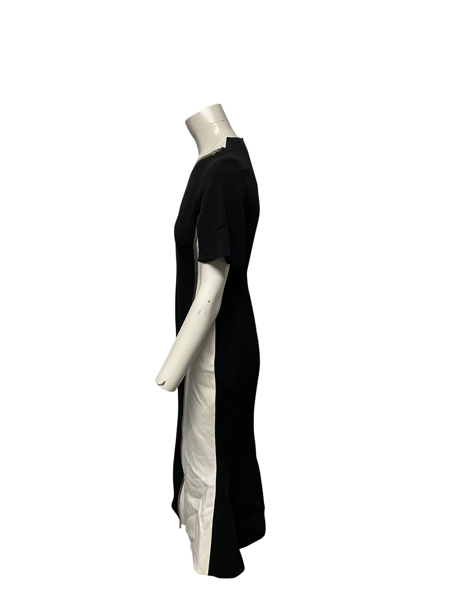 Contrast Sleeve Zip Detail Midi Dress in Black Acetate