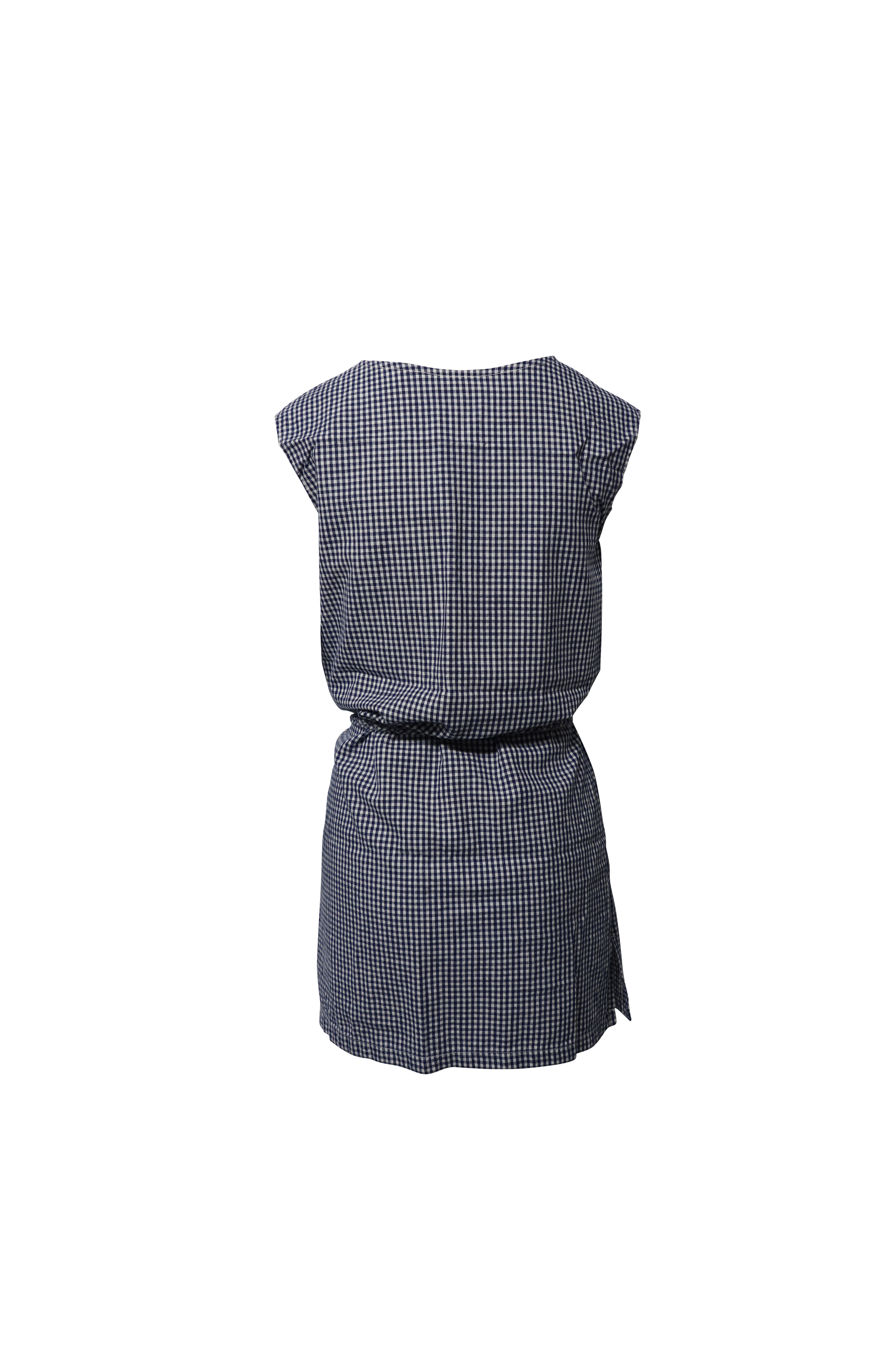 Gingham Cotton Mini Dress with V Detail and Braided Waist Tie