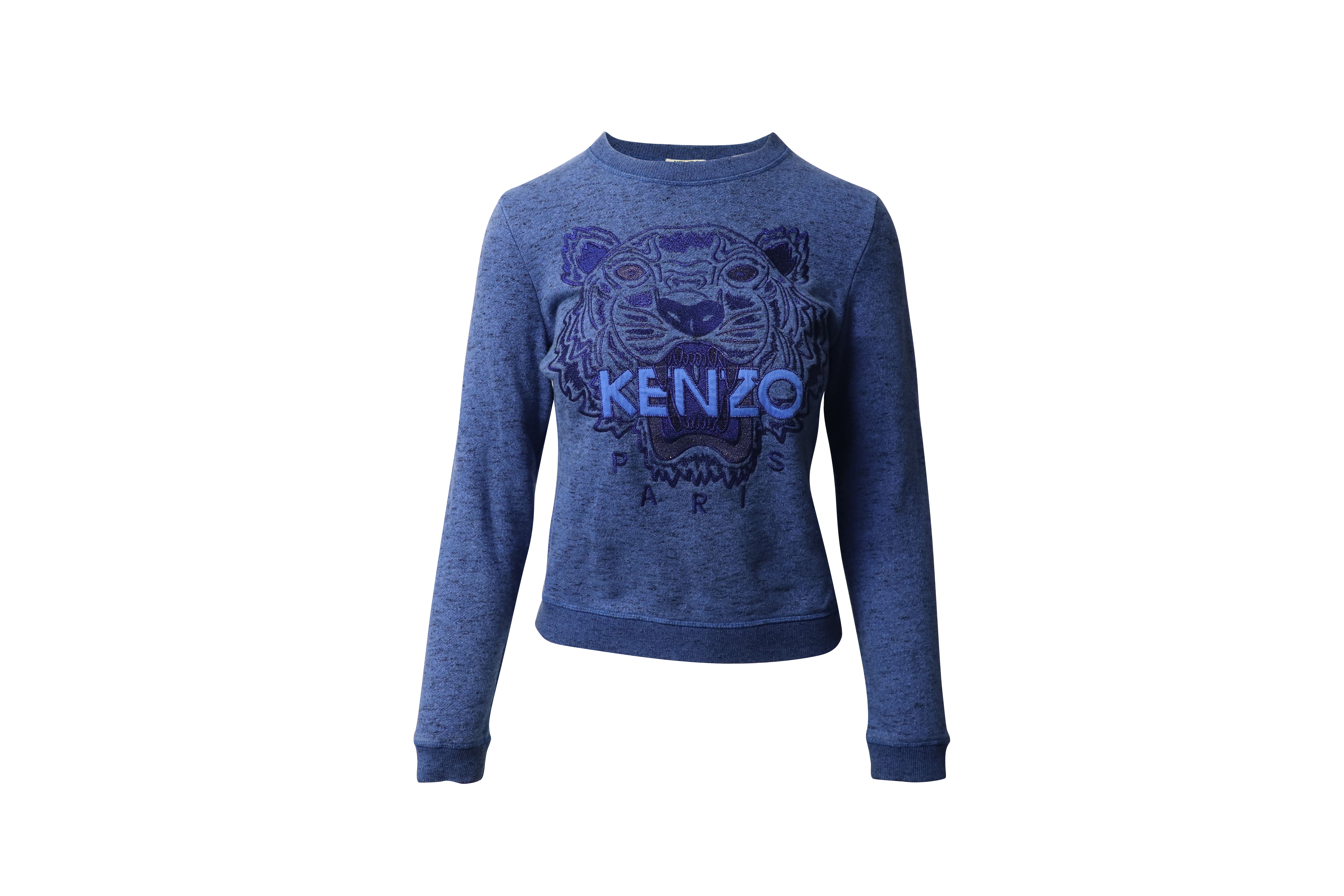 Blue Cotton Tiger Embroidered Sweater