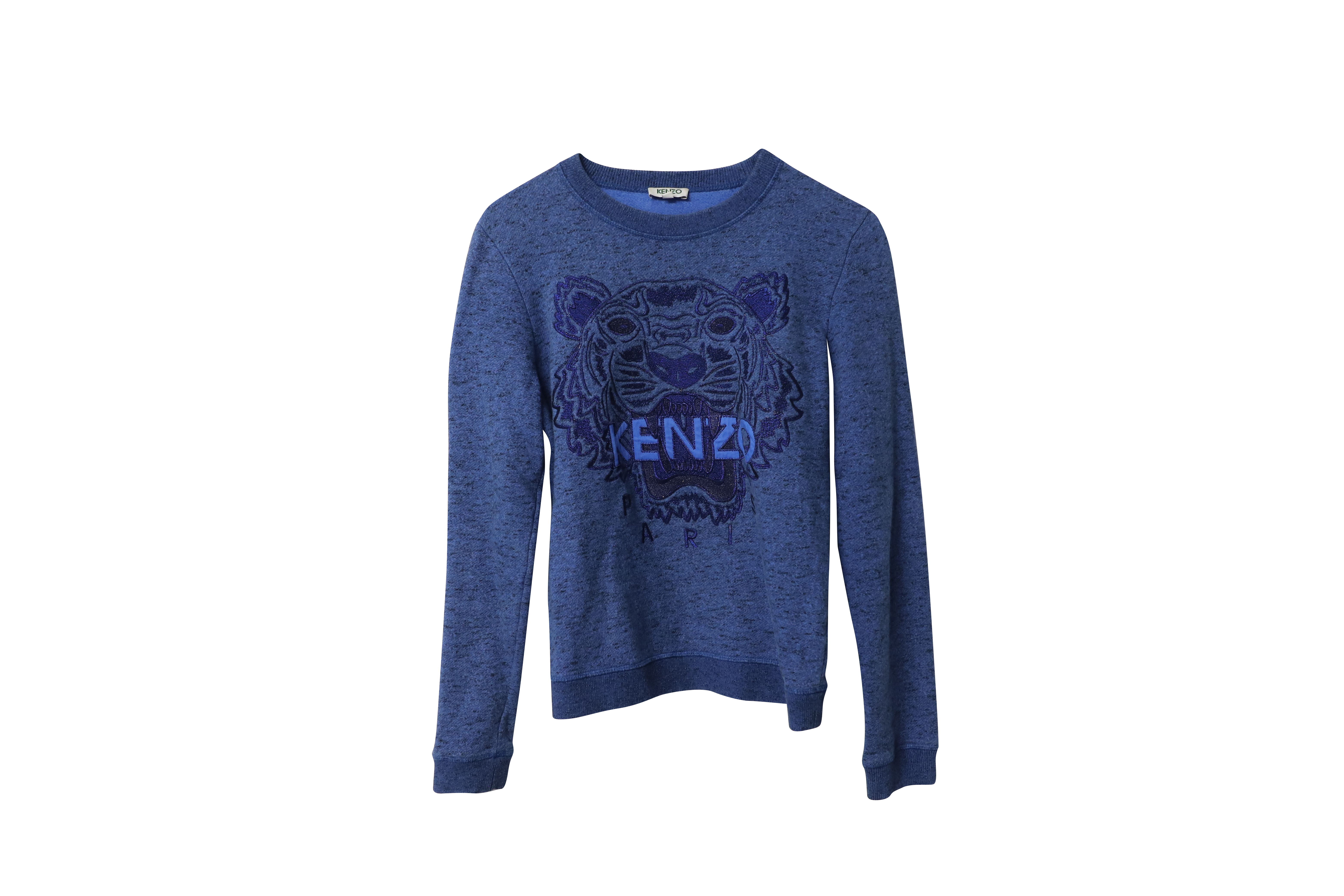 Blue Cotton Tiger Embroidered Sweater