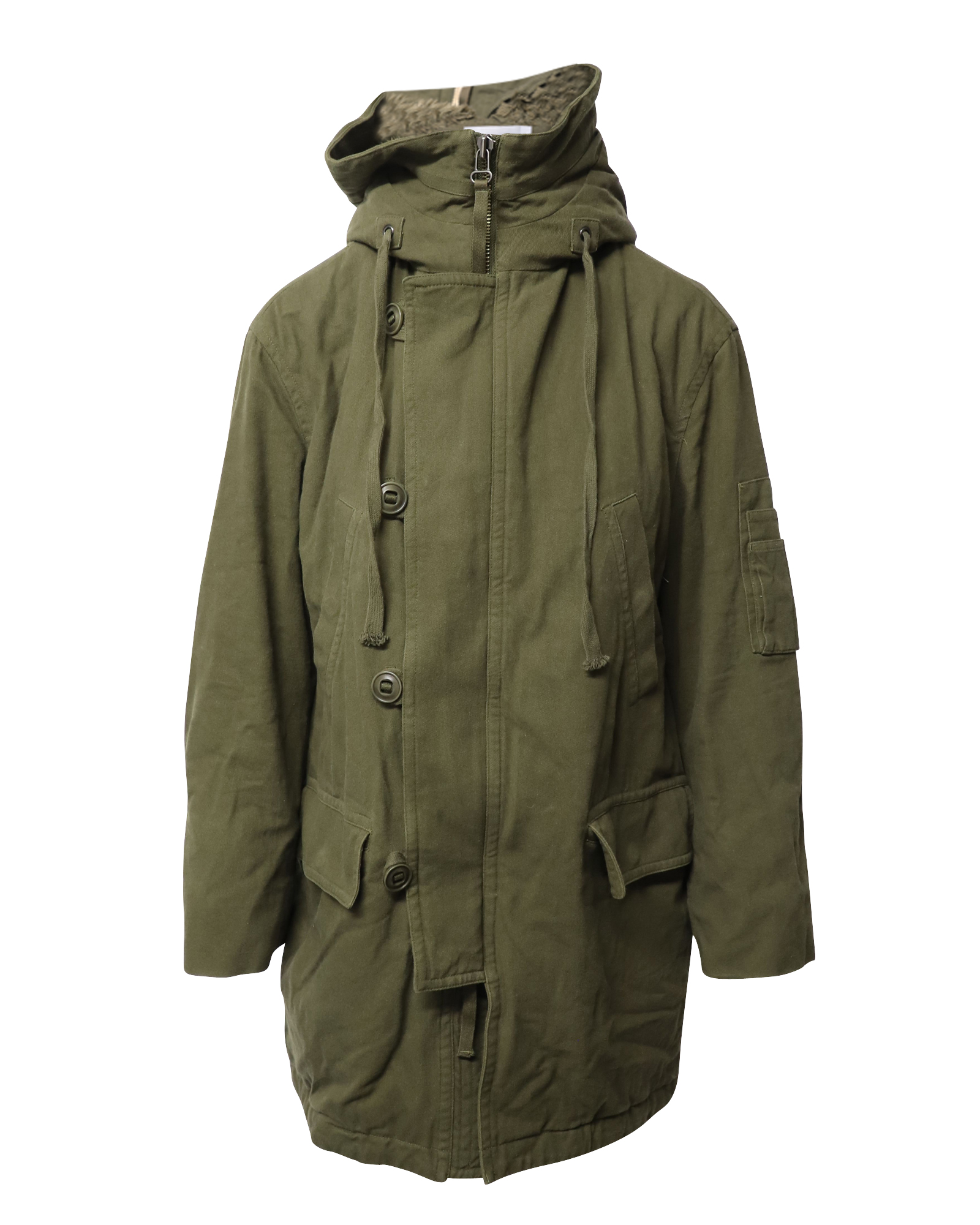 Green Cotton Hooded Parka with Fur-lined Hood