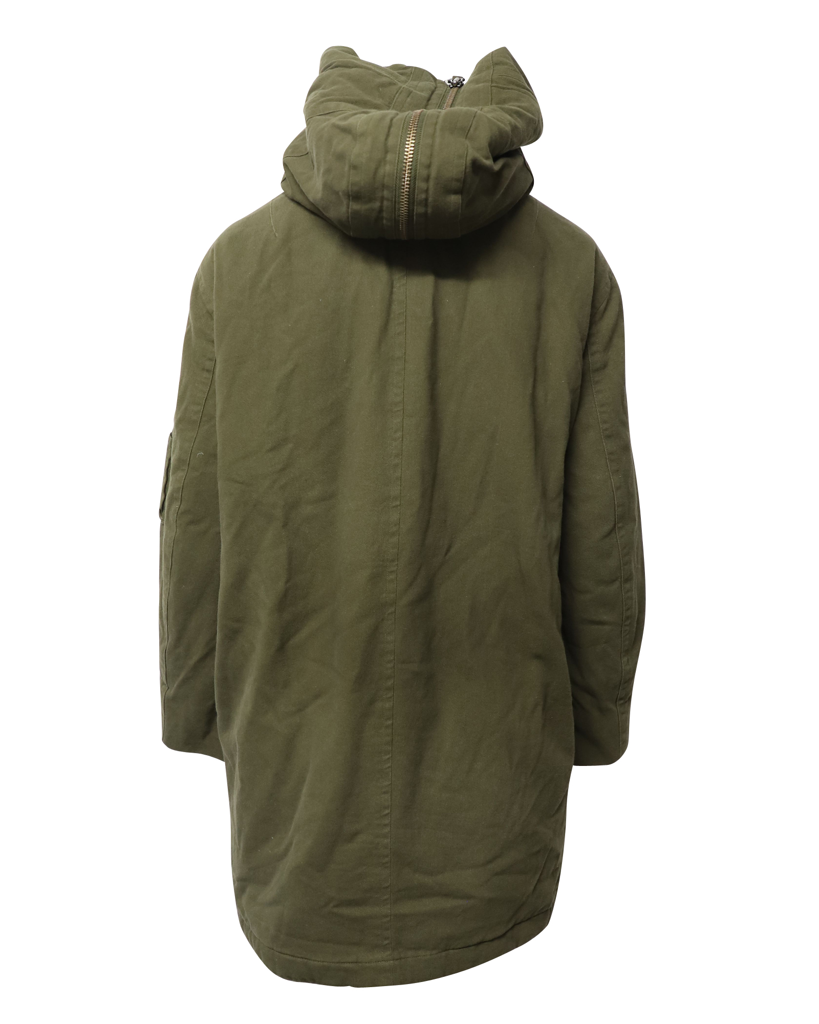 Green Cotton Hooded Parka with Fur-lined Hood