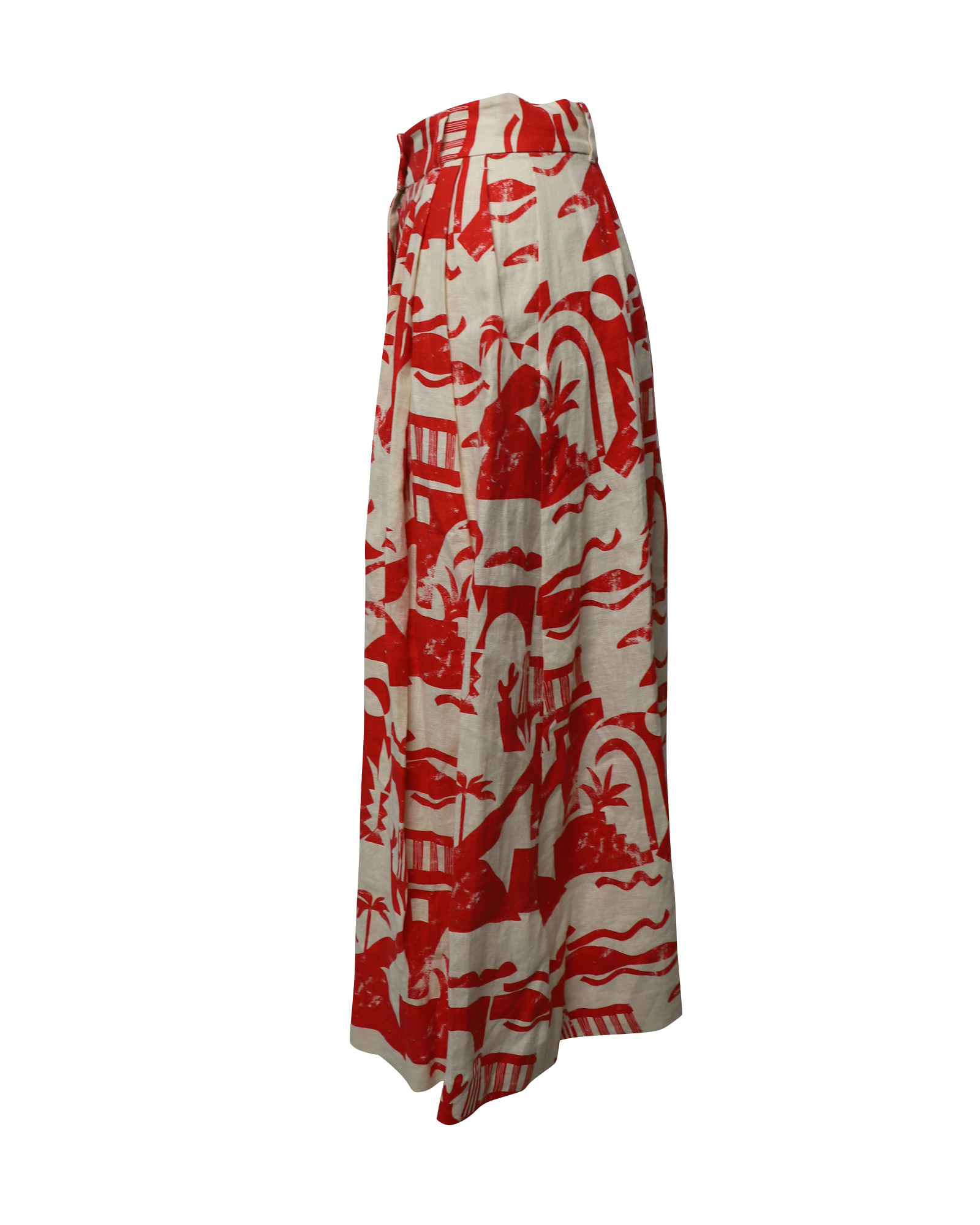 Red and Cream Hemp Printed Maxi Skirt