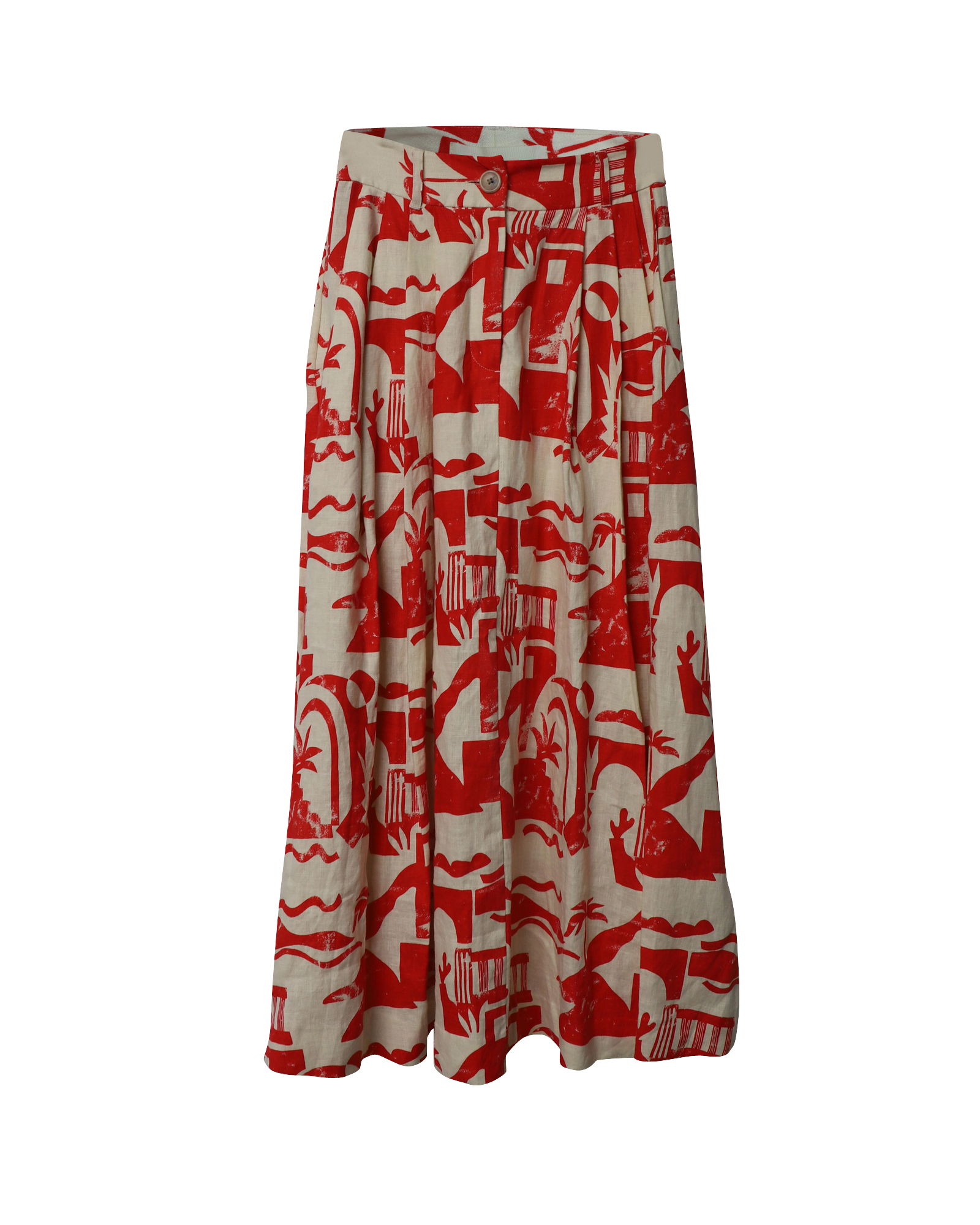 Red and Cream Hemp Printed Maxi Skirt