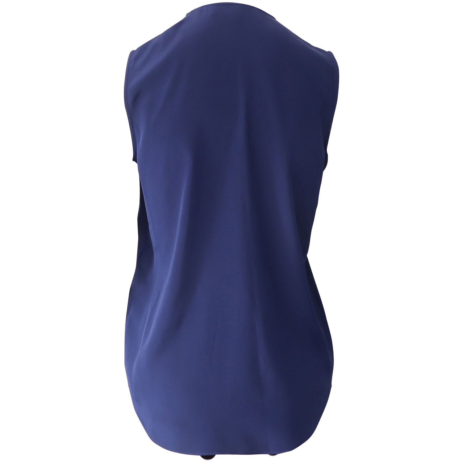Navy Blue Silk Draped Sleeveless Top with Cascading Ruffles