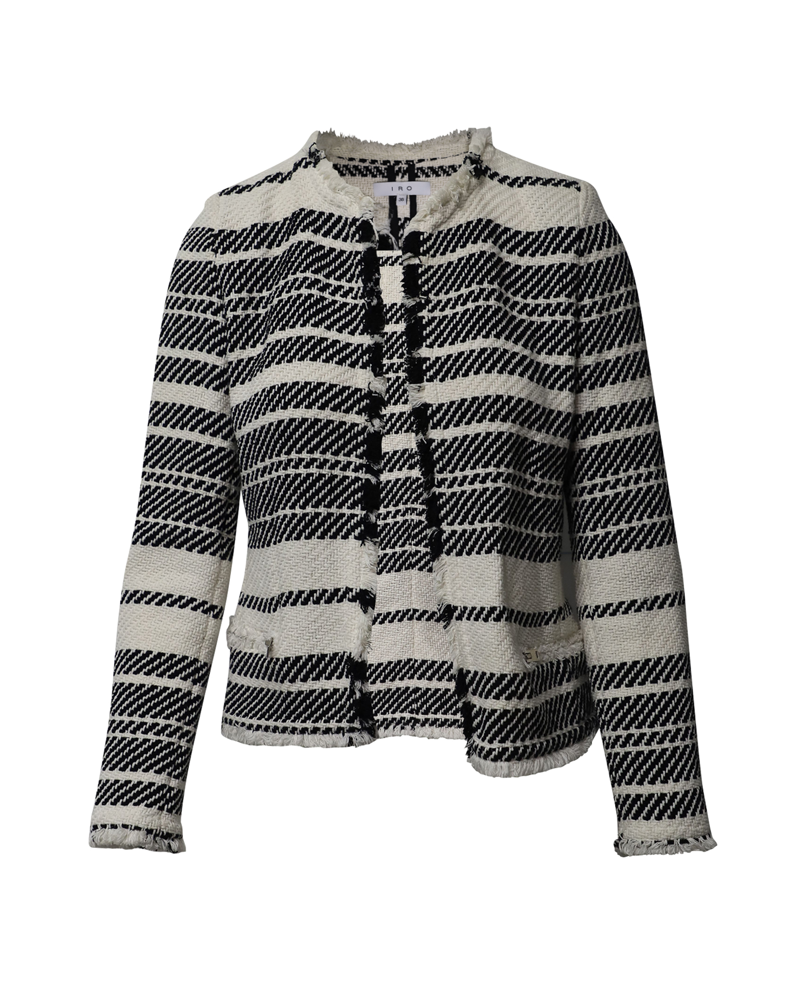 Striped Tweed Jacket in Black and White Cotton
