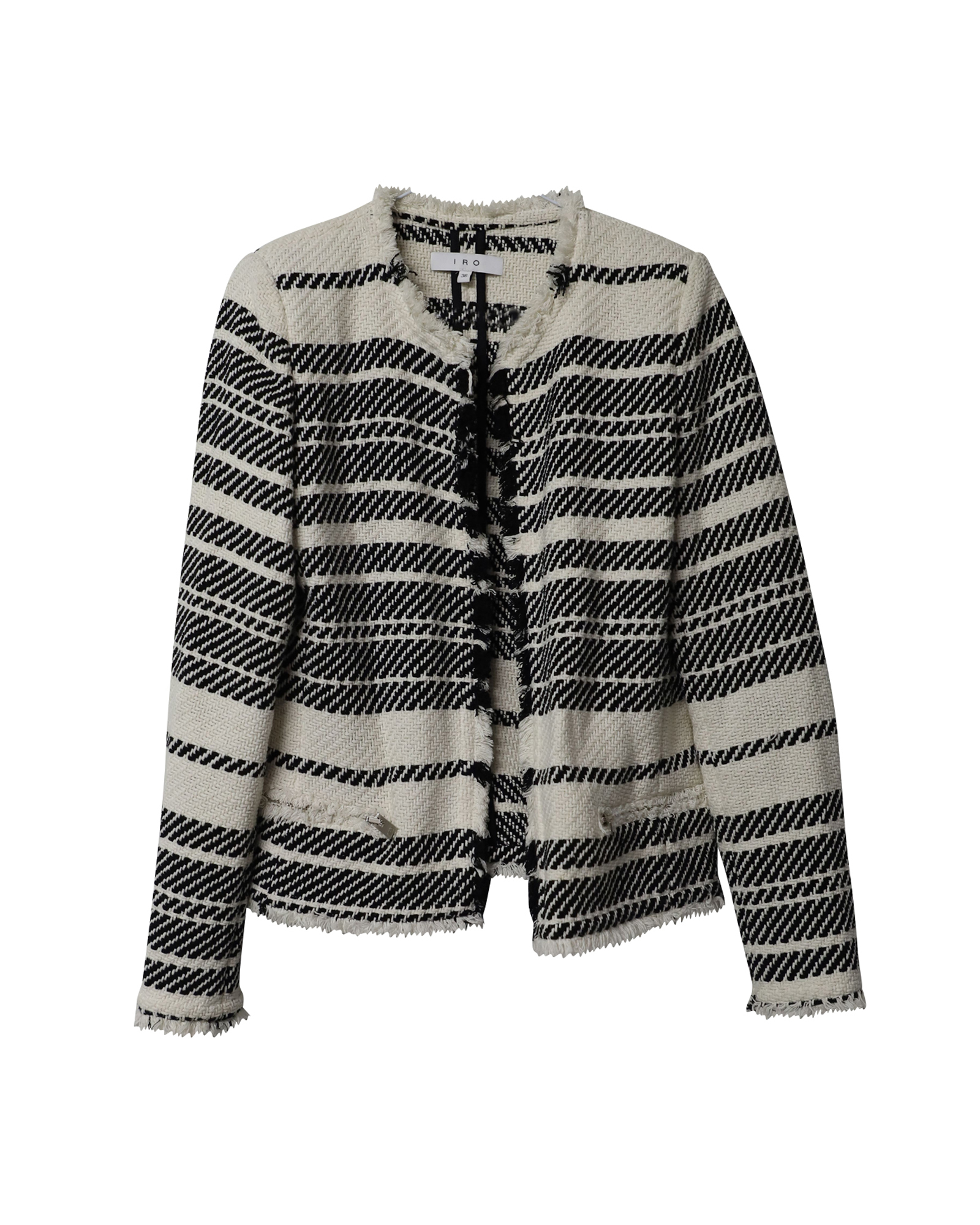 Striped Tweed Jacket in Black and White Cotton