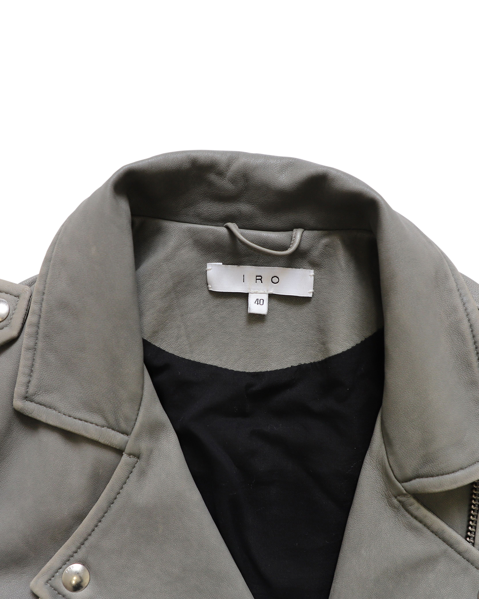 Cropped Grey Lambskin Leather Moto Jacket