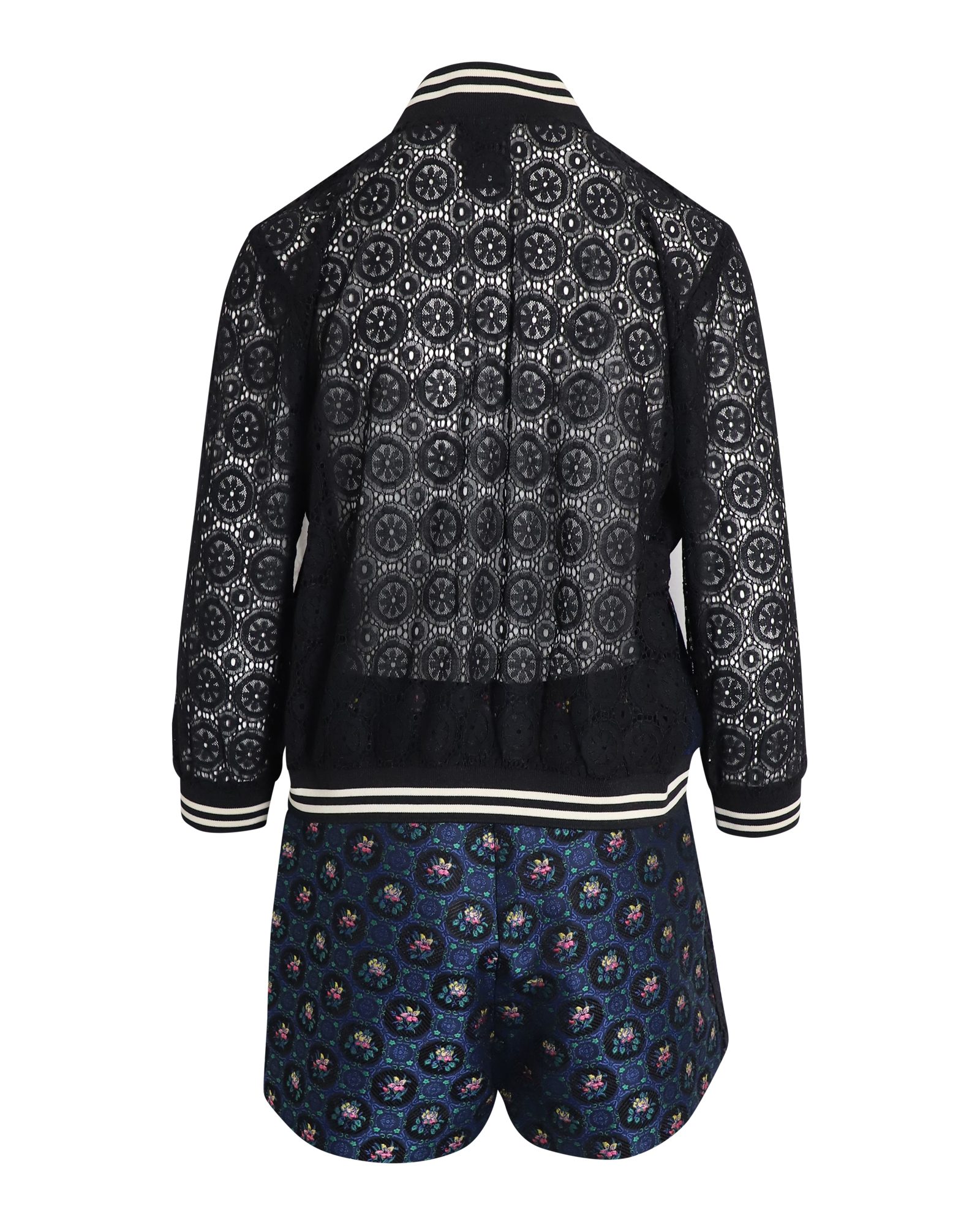 Printed Jacket and Shorts Set in Navy Blue Polyester