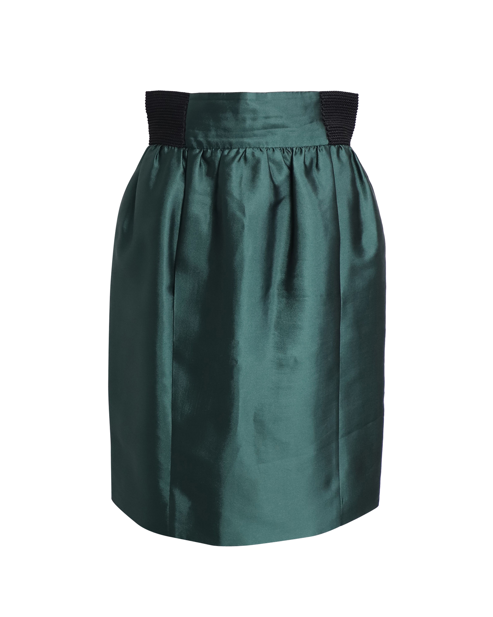Green Silk Pleated Knee-Length Skirt