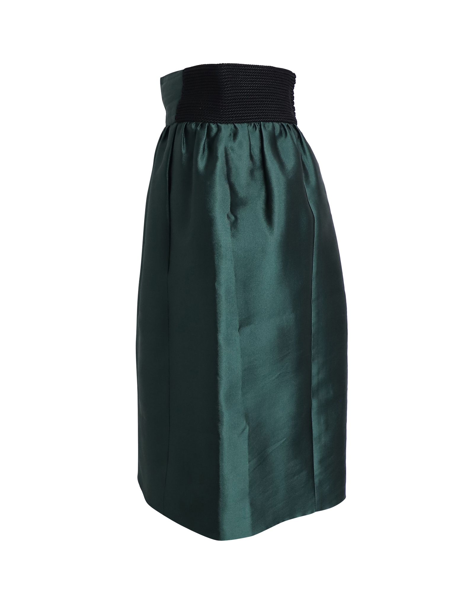 Green Silk Pleated Knee-Length Skirt