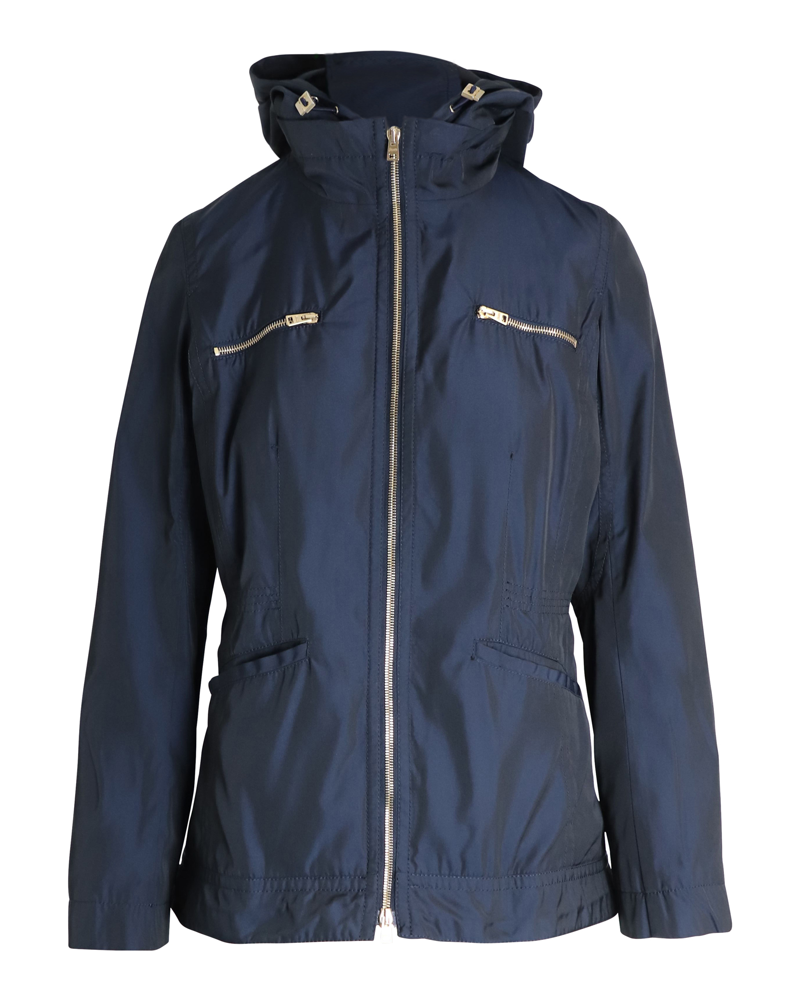 Navy Blue Water-Resistant Hooded Zip Jacket