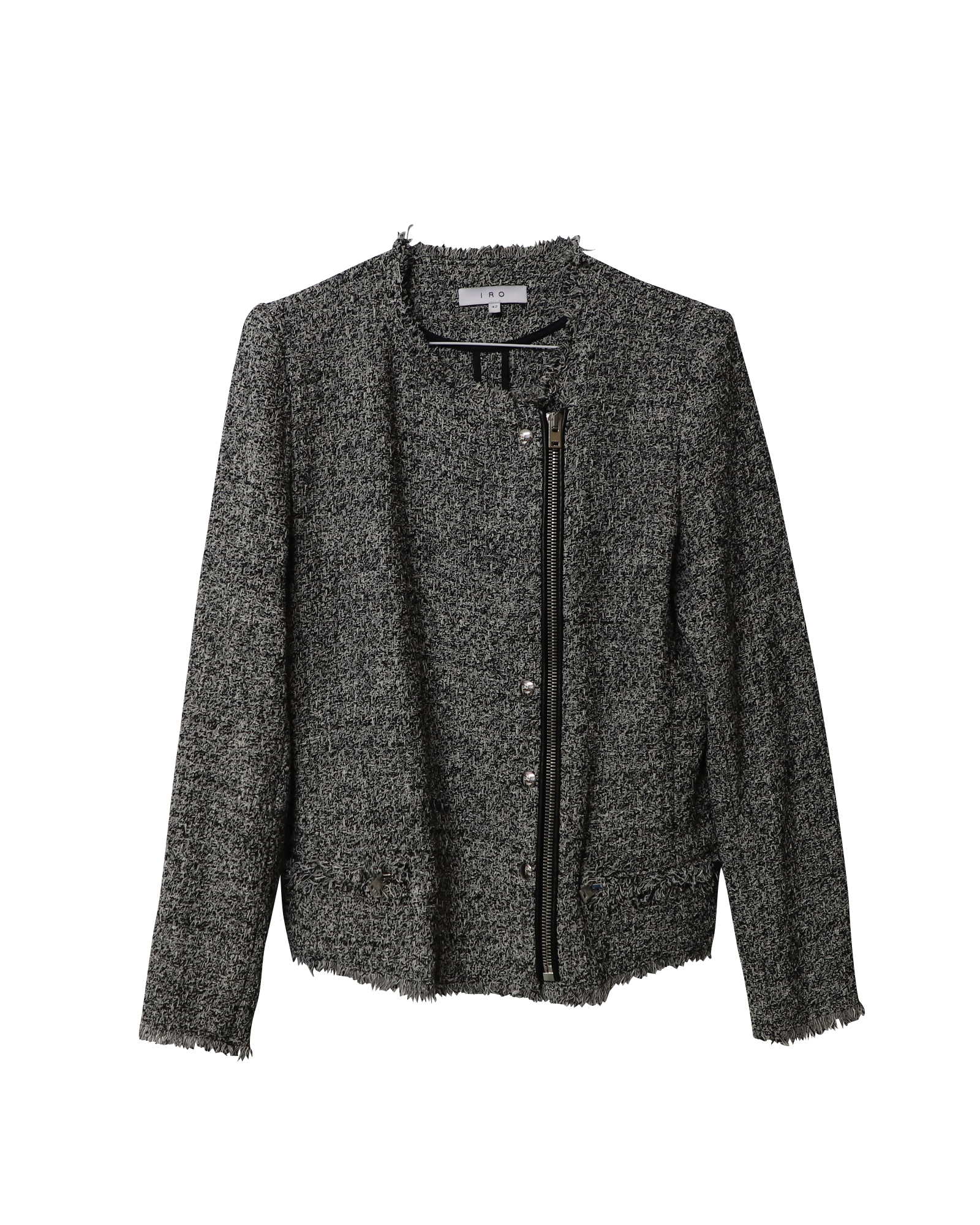 Grey Cotton Tweed Jacket with Crest Dome Buttons