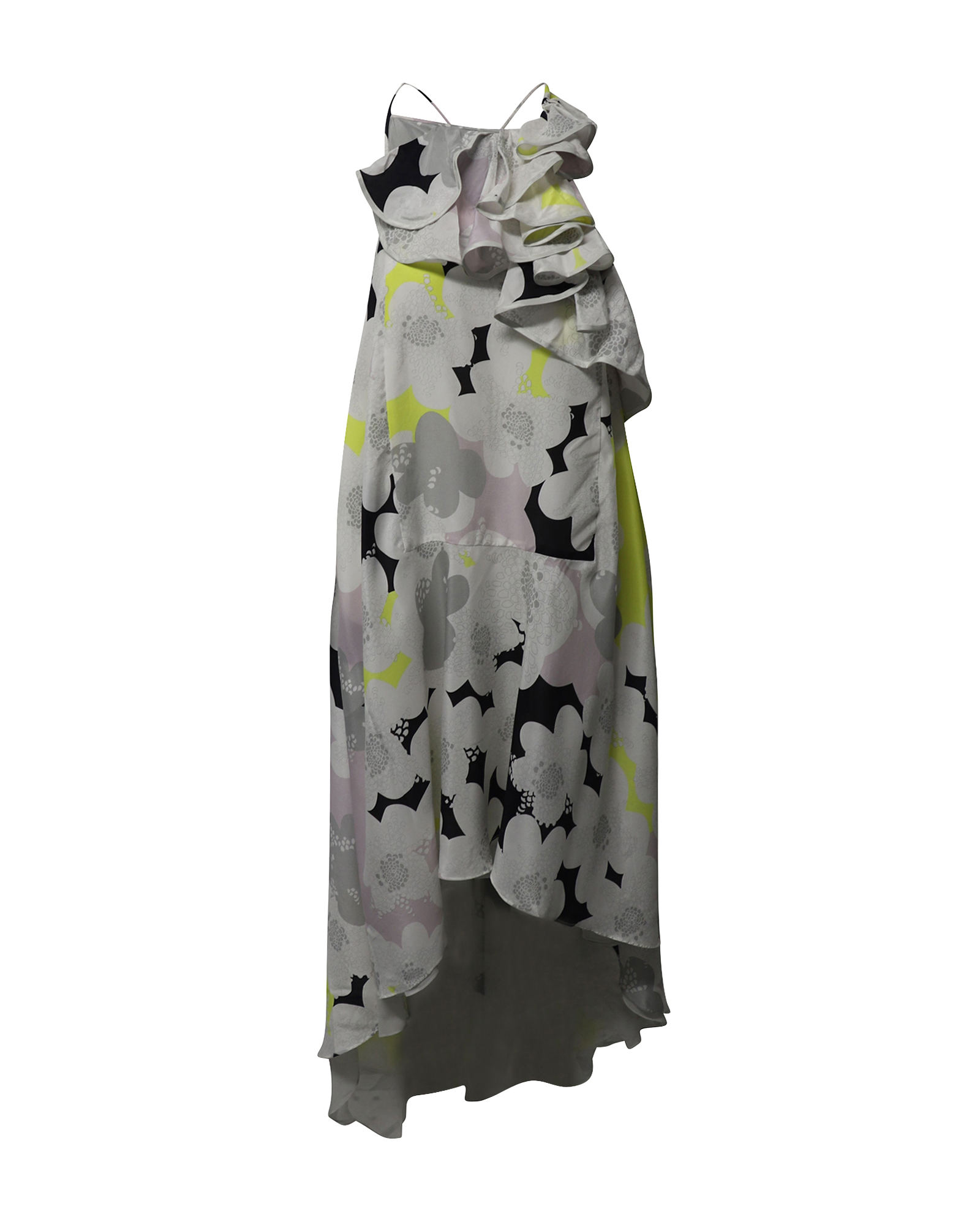 Ruffled Halter Midi Dress in Multicolor Silk