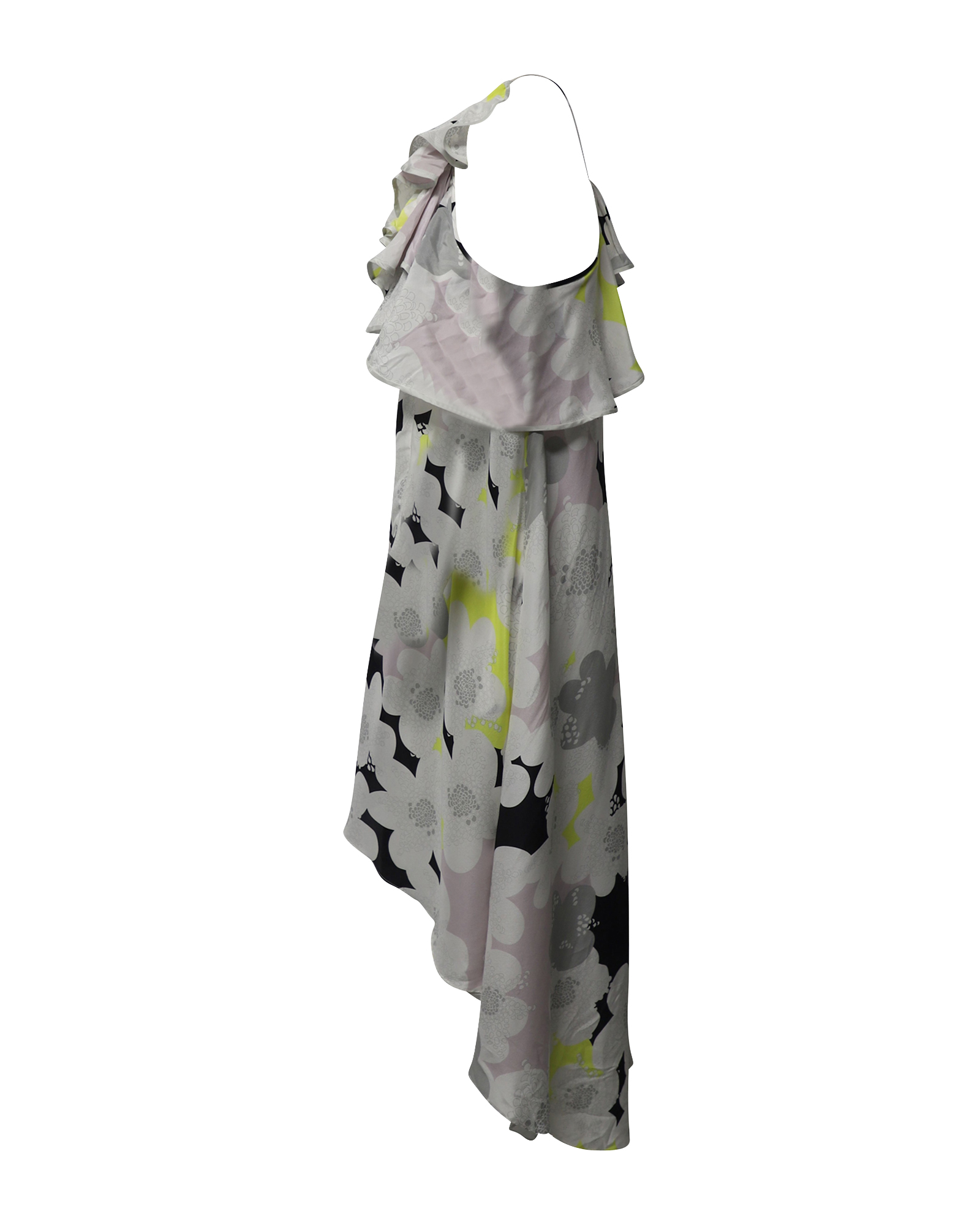 Ruffled Halter Midi Dress in Multicolor Silk