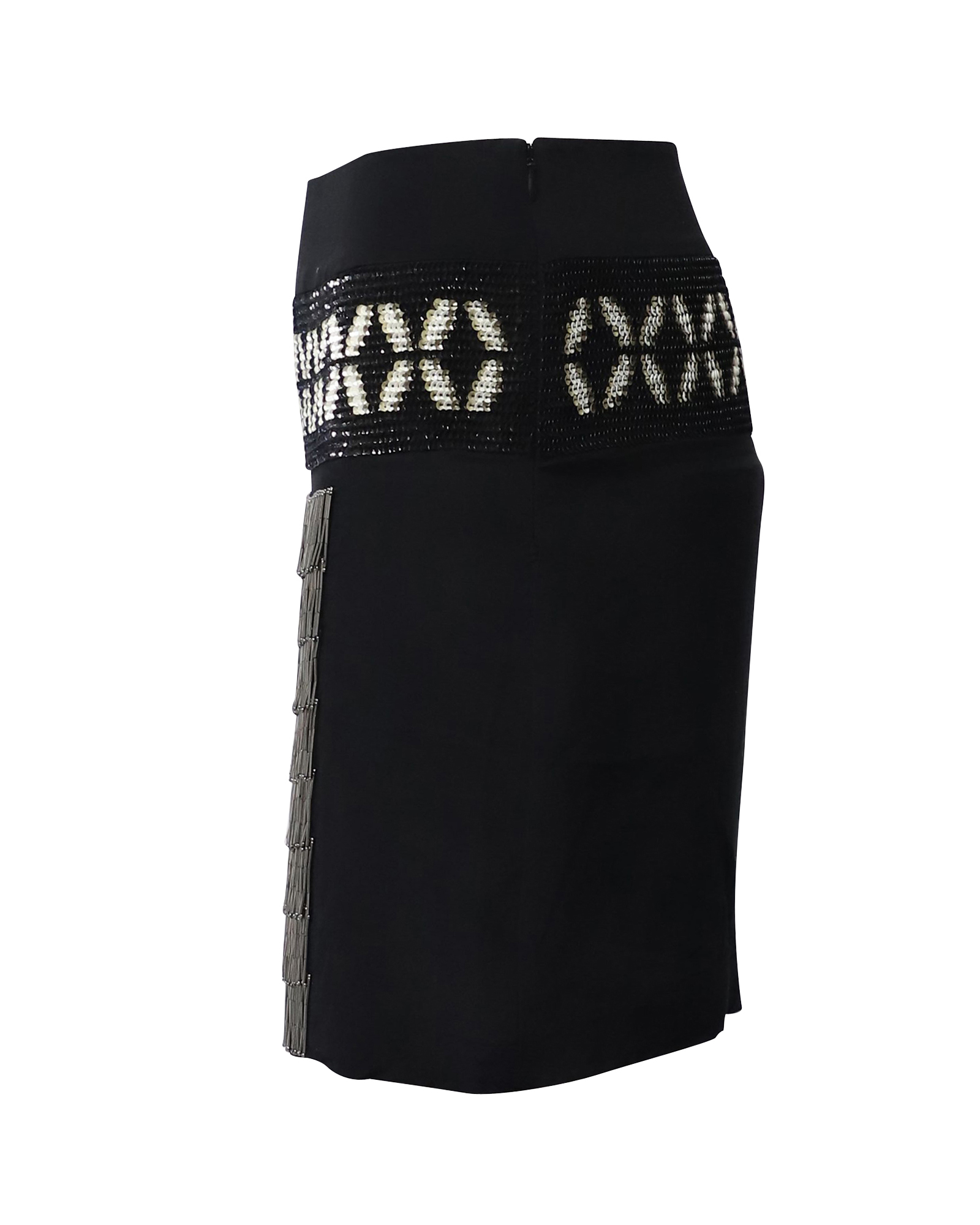 Embellished Black Silk Mini Skirt
